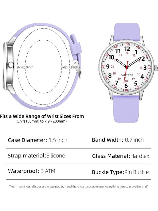 Women\'s Purple Analog Silicone Rubber Band Second Hand Nursing Waterproof Watch main image 6